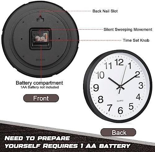Inbagi 12 Pcs Silent Wall Clocks 12 Inch Large Quartz Analog Clock Black - Image 4