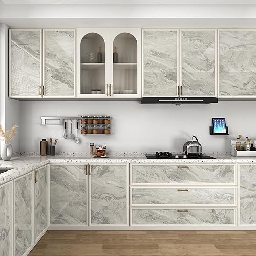 Glossy Beige/Silver Marble Contact Paper - Image 3