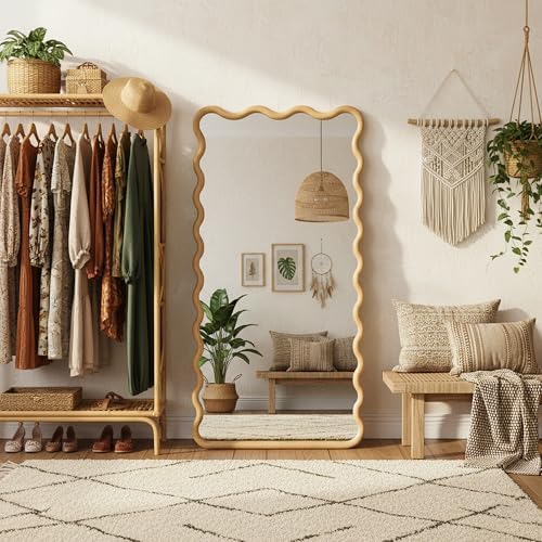 Full Length Mirror, 55”x28” Wavy Wood Floor Mirror - Image 4