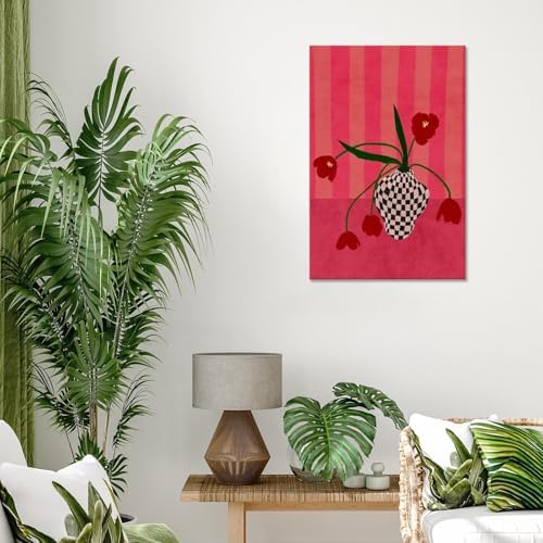Contemporary, Eclectic Canvas Wall Art Tulips In A Checkered Vase Prints Poster - Image 4