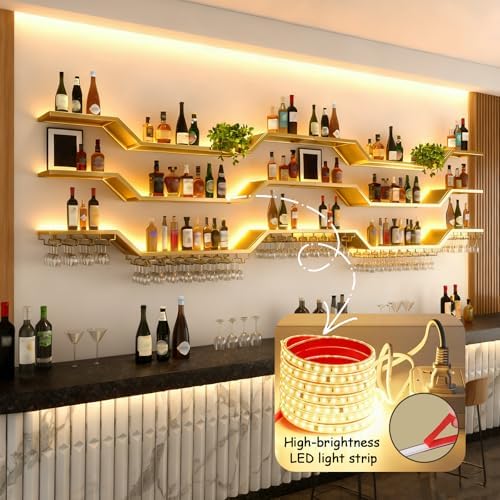 70.8"Modern LED Wine Rack Wall Mounted, 3-Tier Floating Bar Shelves - Image 5