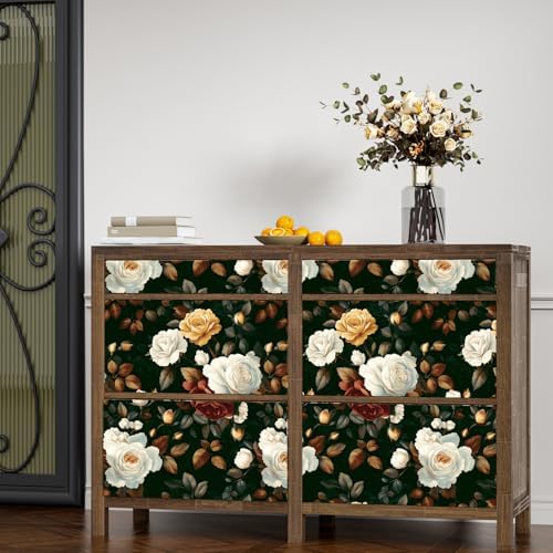 BOKEBEVE Vintage Floral Wallpaper Peel and Stick Dark Green 17.5 x 393.5In - Image 5