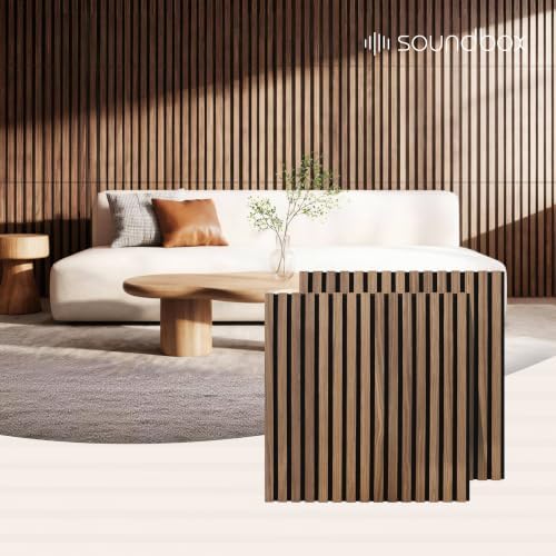 Soundbox 8 Pack Acoustic Wall Panels, 23.6" x 23.6" Walnut Wood Slat Panels by Soundbox