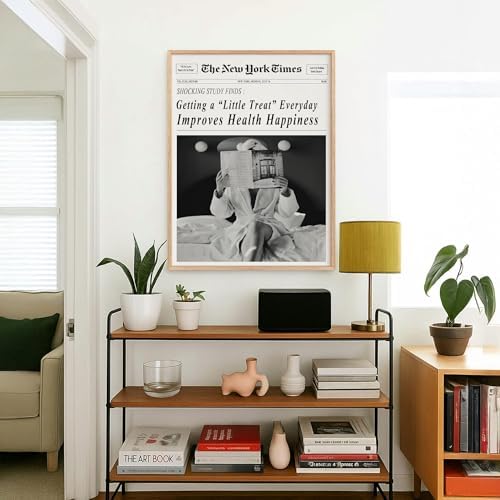 Funky Black and White Newspaper Wall Art 8x12 in Wood Grain Frame Humor Quotes - Image 5