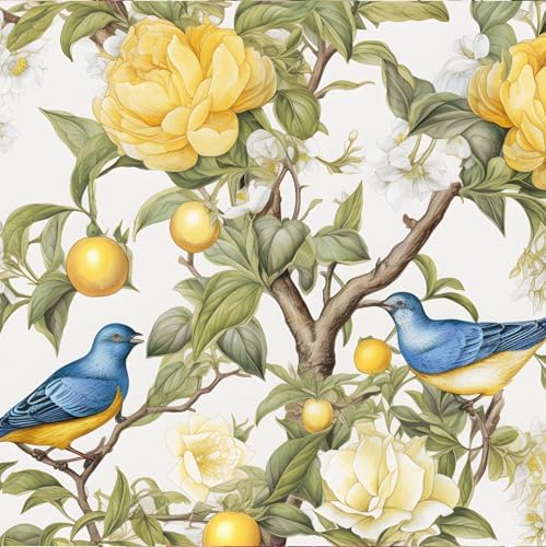Danodoi Yellow Vintage Lemon Bird Peel and Stick Wallpaper 17.5" x 118" by DANODOI