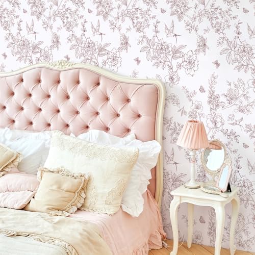 Froluya Floral Peel and Stick Wallpaper Vintage Red White 17.7in×118.1in - Image 3