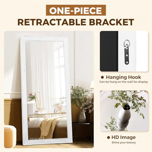 71x32in Full Length Mirror, Rustic White Beveled Wood Frame - Image 2