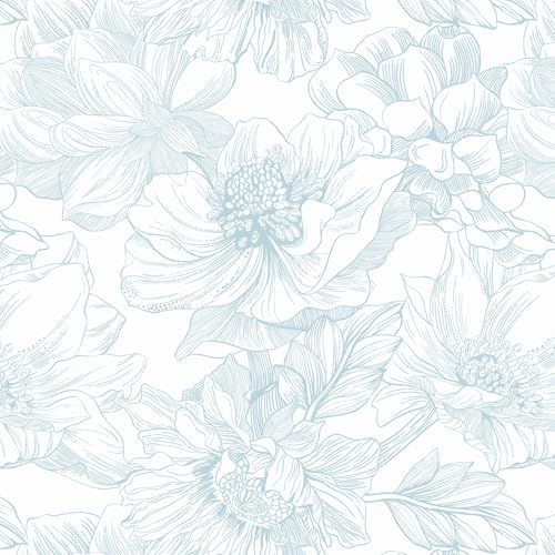 Dimoon 118"x17.3" Peel and Stick Wallpaper Blue Floral Contact Paper Boho White by DIYYOURMOON