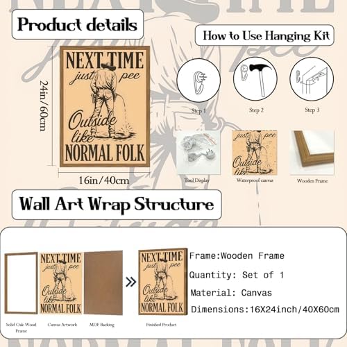 Funny Western Cowboy Bathroom Wall Art Vintage Next Time Pee Outside Like - Image 3