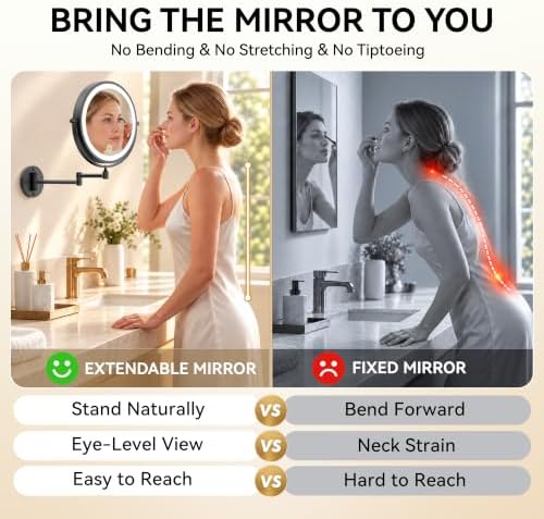 Auxmir 9″ 5000mAh 1X/30X Wall Mounted Lighted Magnifying Makeup Mirror - Image 6