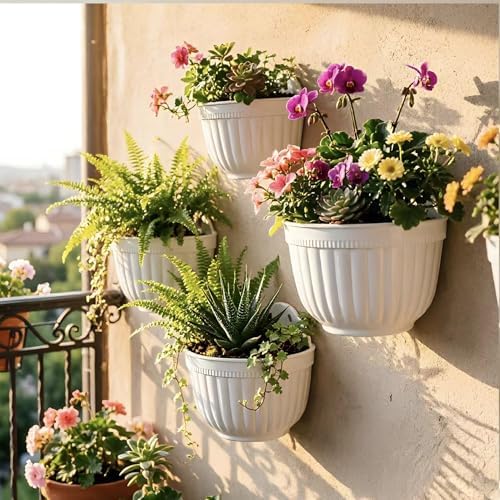 ORIMERC 4 Pack White Wall Planter Pots Vertical Living Wall Hanging Planters - Image 2
