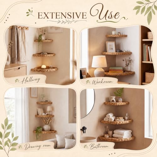 Amyhill Set of 3 Wicker Floating Corner Shelf Boho Wall Decor - Image 5