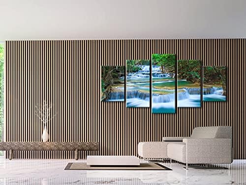 Wieco Art 5 Panels Peaceful Waterfall Giclee Canvas Prints Wall Art Paintings - Image 4