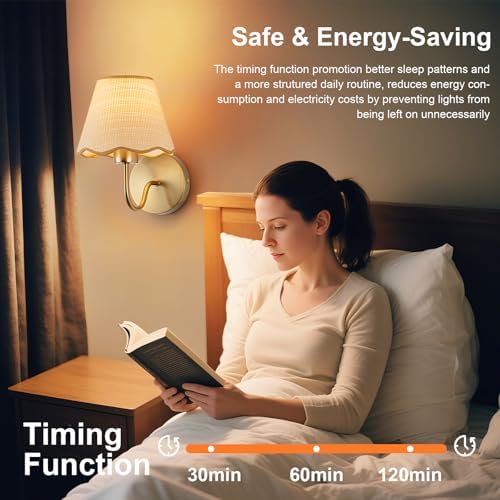 ADISUN Battery Operated Wall Sconce Set of 2, Rattan Shade Wireless Wall Lights - Image 5