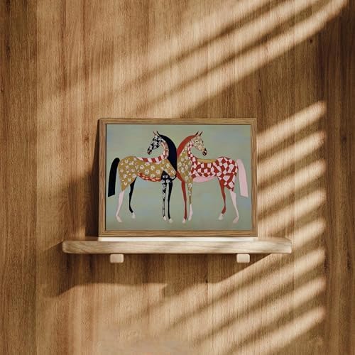 Framed Vintage Horse Canvas Wall Art, Abstract Two Patterned Horses Print - Image 2