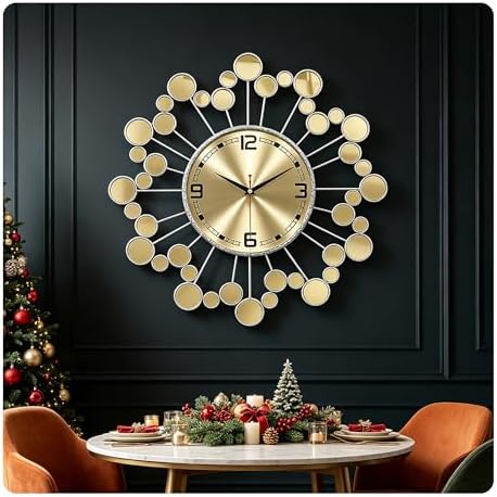 Silver Wall Clock 23" Decor Silent Battery Operated, Mid Century Modern by PSYCHEGOD
