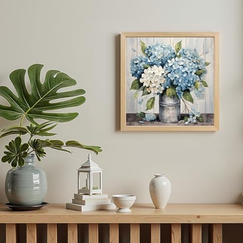 IAFWZX Wood Framed Rustic Blue Hydrangea Wall Art 12x12 in - Image 5