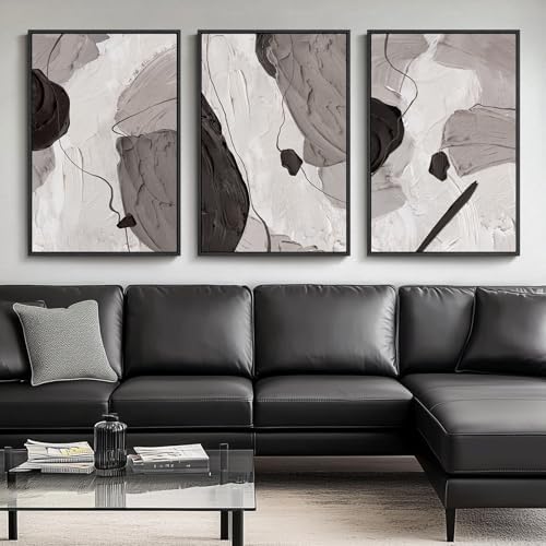 Large Framed Black White Grey Abstract Wall Art by Cuspin