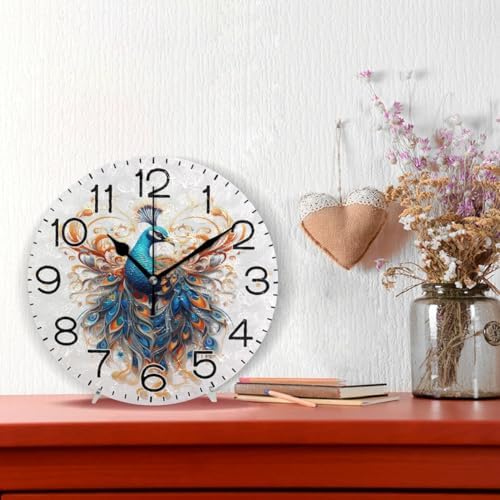 ALAZA Peacock with Beautiful Feather Wall Clock Battery Operated Non Ticking - Image 2