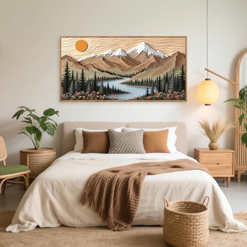 CHDITB Mountain Framed Wall Art, Long Horizontal Mountains Wall Decor, Sun Lake - Image 4