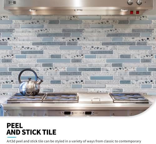 Art3d Peel and Stick Stone Wall Tile, 11.8 x 11.8 in, Light Blue - Image 3