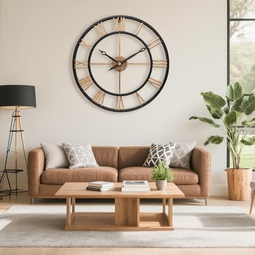 16 Inch Metal Vintage Gold Roman Numerals Round Large Wall Clock - Image 5