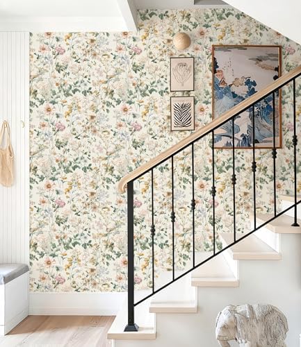 Vintage Floral Peel and Stick Wallpaper Beige Floral and Leaf Contact Paper - Image 6