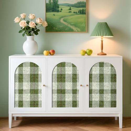 Livelynine Green Plaid Wallpaper Peel and Stick Farmhouse French Country Linen - Image 2