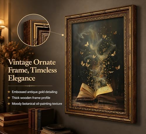 Vintage Gold Framed Victorian Bookish Wall Art Dark Academia Library Fantasy - Image 3