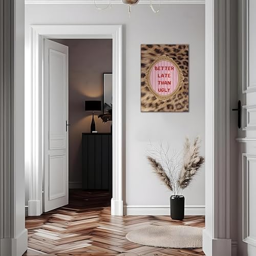 Framed Pink Leopard Print Wall Art Set of 3, Trendy Fashion Lucky 8 Ball Canvas - Image 4