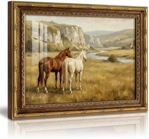 Vintage Horse Wall Art, Highland Nature Landscape Painting, 13x16 Inch by InSimSeaArt