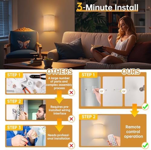 Shenmoyl Battery Operated Wall Sconce Set of 2, Rechargeable 6000mAh Magnetic - Image 4