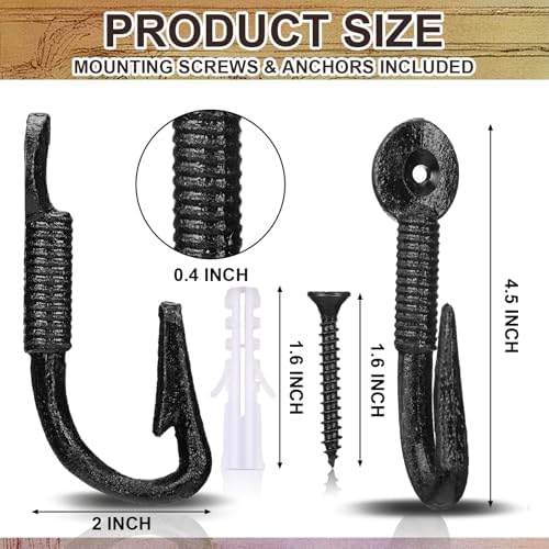 Duraaamo 6 Pcs Realistic Fish Hooks Cast Iron Wall Hook Rustic Wall Hanger - Image 2