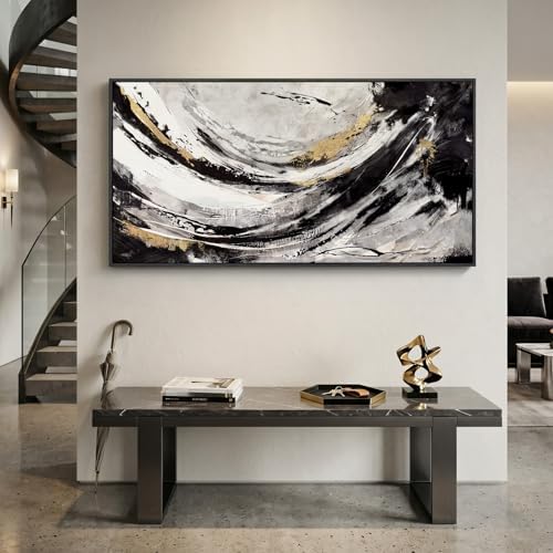Extra Large Framed Black and White Abstract Wall Art - Image 4