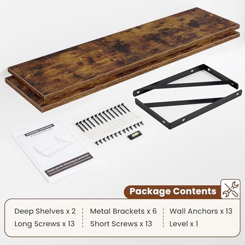 Deep Wall Shelves 55"W x 12"D Engineered Wood Floating Shelves - Image 5