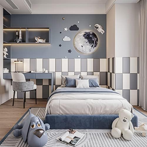 YLL YLL Peel and Stick Headboard Grey Upholstered Wall Panels Pack of 4 Panels - Image 5