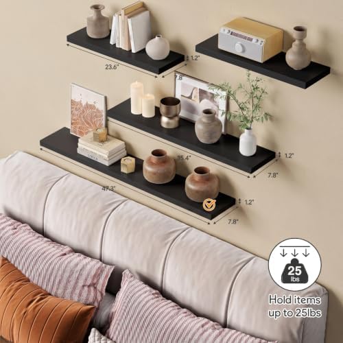 Black Floating Shelves 48 Inch Long, Large Wall Shelf - Image 4