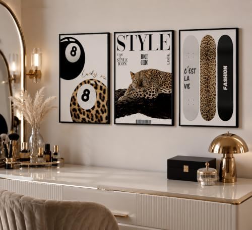 3Pcs Trendy Leopard Wall Art Preppy Aesthetic Stylish Leopard Painting Picture - Image 3