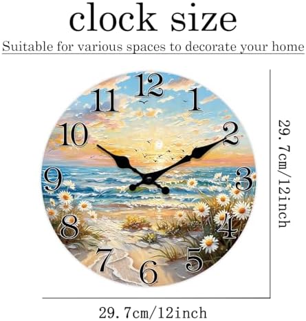 Coastal Beach Wooden Wall Clock 12 Inch Silent Non Ticking - Image 6