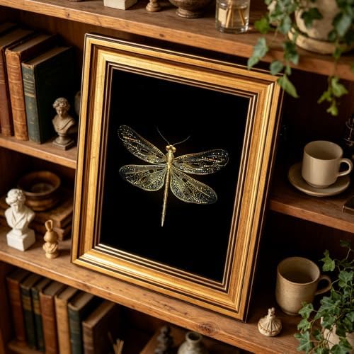 IMNTSD Framed Vintage Golden Dragonfly Wall Art, Dark Background Ornate - Image 5
