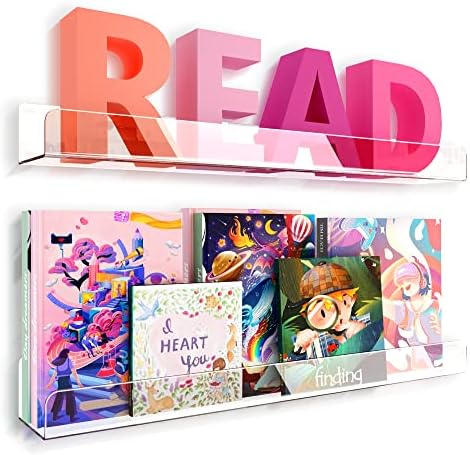 2 Packs 24 inches Clear Acrylic Shelves, Book Shelf by RORKIM