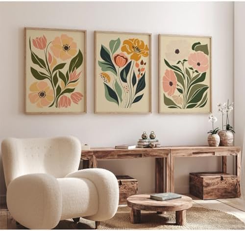 Boho Flower Wall Art Decor Abstract Floral Canvas Wall Art Pictuers Botanical - Image 3