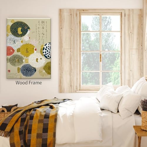 Framed Japanese Canvas Wall Art Vintage Puffer Fish Prints Posters 8x10in - Image 6