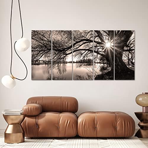 sechars Extra Large 5 Piece Wall Art Old Tree by Lake Picture Canvas Prints - Image 4
