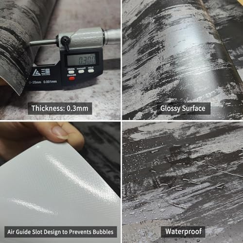 BOMENG Large Black Concrete Peel and Stick Industrial Wallpaper 48"x354" Cement - Image 6