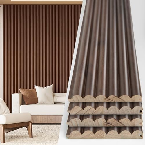 Art3d 108 x 5.7 Inch Fluted Wood Textured Slat Wall Panel, Beaded Walnut by Art3d