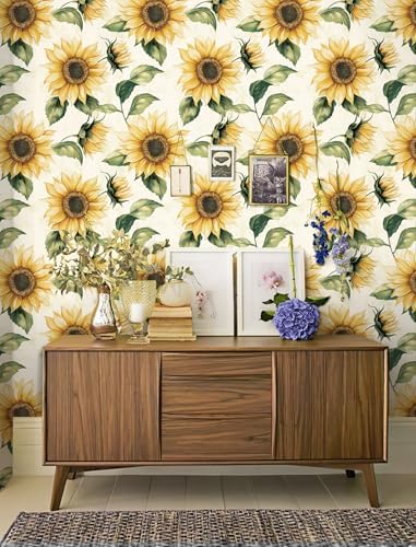 Yasinet Sunflower Peel and Stick Wallpaper Boho Floral Wallpaper - Image 3