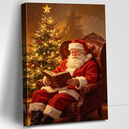 AVANT GARDE CANVAS Christmas Canvas Wall Art, Santa Reading in Leather Armchair by AVANTCARDECANVAS