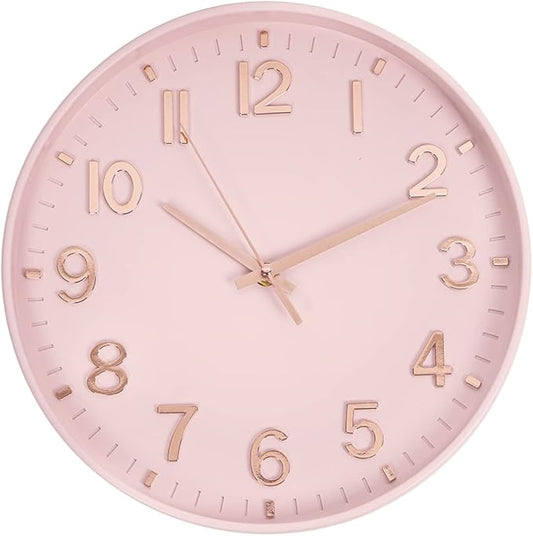HZDHCLH Pink Wall Clocks Battery Operated, 12 inch Silent Non Ticking Modern by HZDHCLH