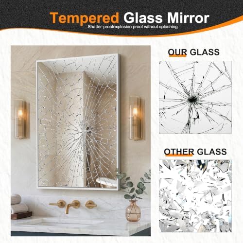 Delma Bathroom Vanity Mirror, 36x24 Silver Metal Framed Mirror - Image 5